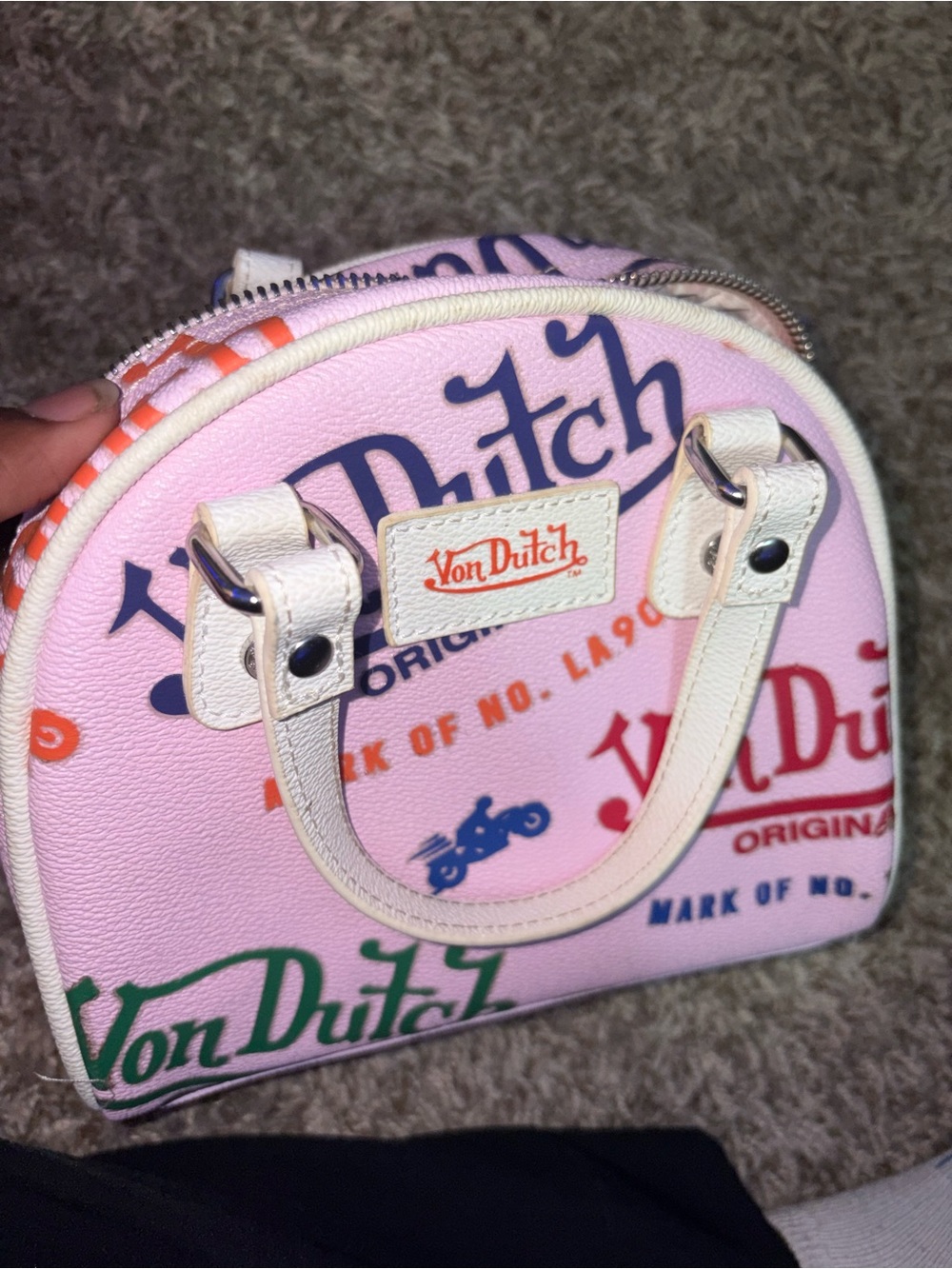 Von Dutch Pink Multi-Logo Mini Dome Satchel